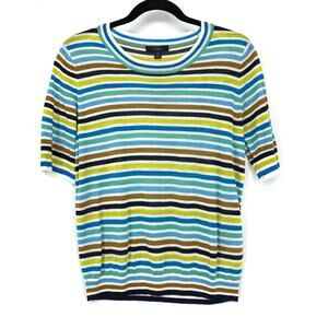 J.Crew AM705 Women's Sz M Silk Blend Striped Sweater Top Multicolor Short Sleeve